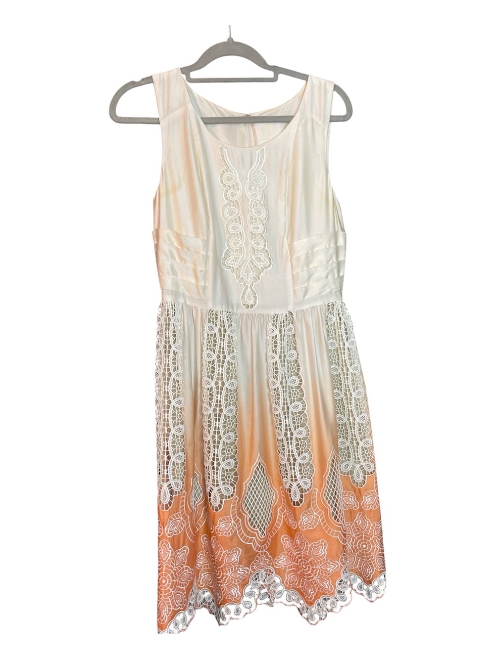 Anna Sui White to Orange Ombre Lace-Trim Midi Dress